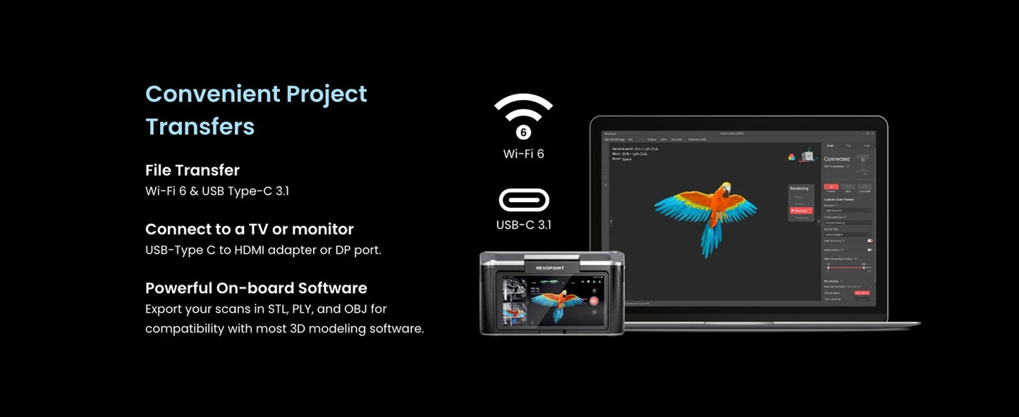 Revopoint MIRACO 3D Scanner for 3D Printing Handheld, Up to 0.02 mm precision,for Small to Large Objects, 3d Scanner Camera 16GB