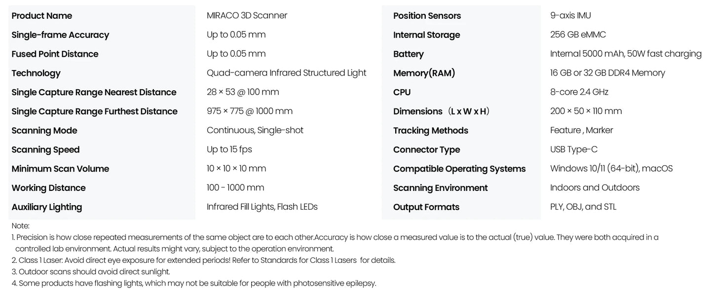 Revopoint MIRACO 3D Scanner for 3D Printing Handheld, Up to 0.02 mm precision,for Small to Large Objects, 3d Scanner Camera 16GB