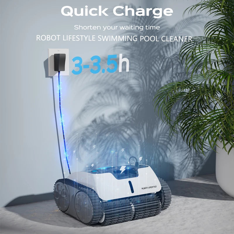 Cordless Robot Vacuum Cleaner for Swimming Pool Rechargeable Lithium Battery 8600mAh Route Planning Auto-reverse Self-beaching