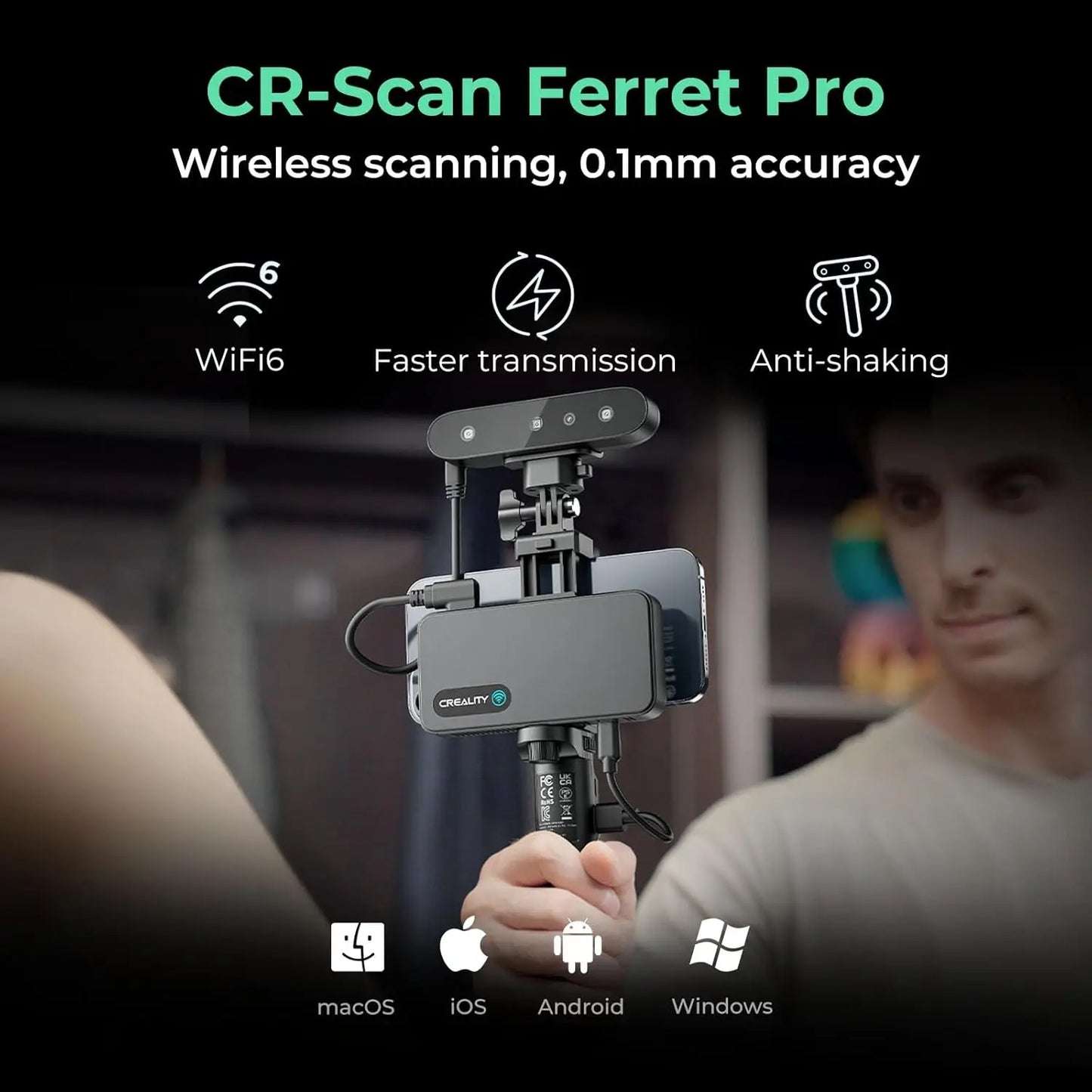 Creality 3D CR-Scan Ferret Pro 3D Scanner Handheld Anti-shake Tracking WiFi6 24-bit full-color Wireless Scanning 0.1mm Accuracy