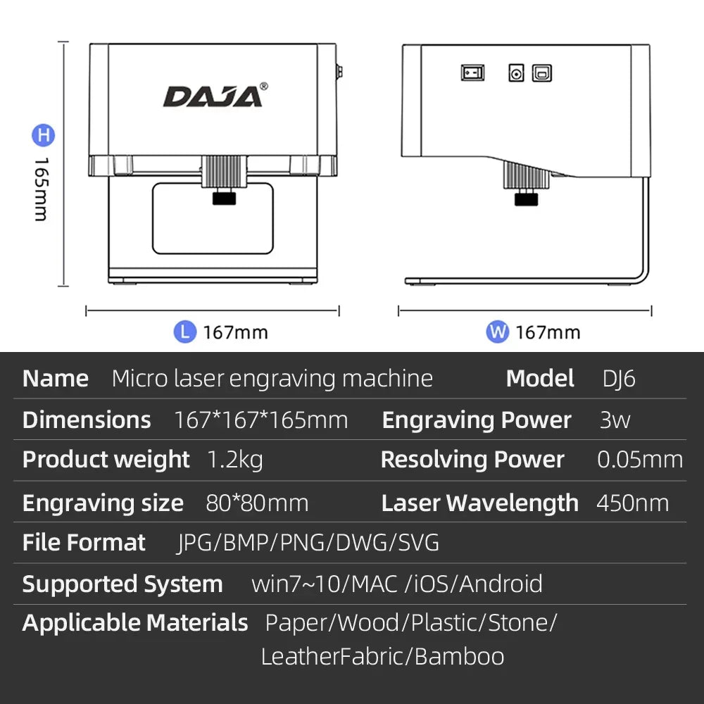 DAJA Laser Engraver CNC DIY DJ6 Laser Engraving Machine 3000mw Fast Mini Logo Mark Printer Cutter Woodworking Wood Plastic